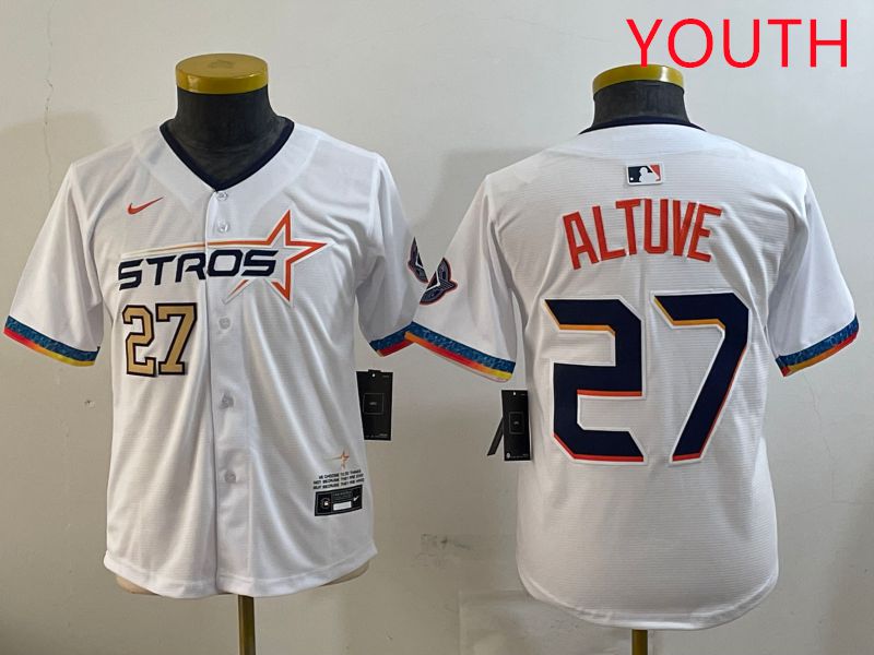 Youth Houston Astros #27 Altuve White Fourth generation Joint Name 2025 Nike MLB Jersey style 5->youth mlb jersey->Youth Jersey